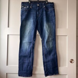 True Religion Ricky Jeans Mens 40 Blue Relaxed Straight Denim Distressed Casual